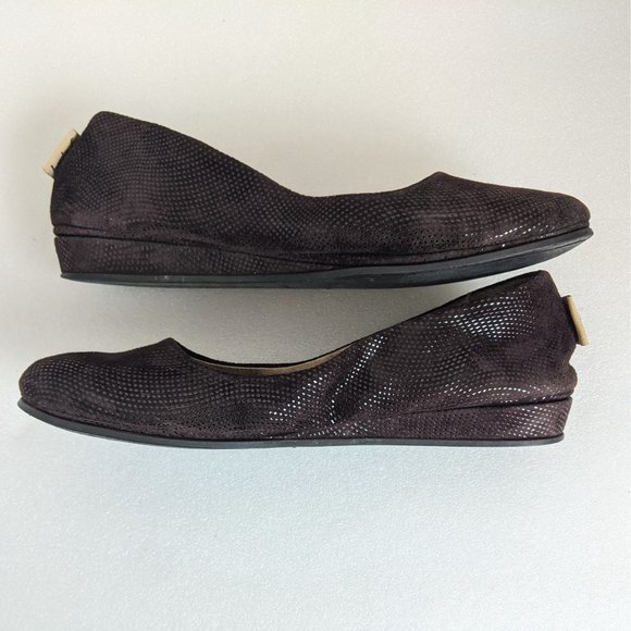FS/NY French Sole Zeppa Wave Brown Sparkle Suede Low Wedge Flats 9 - Picture 4 of 10